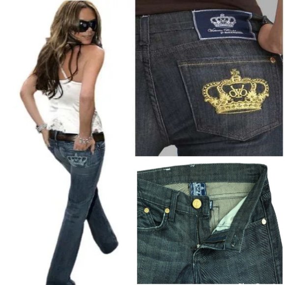 Classic Rock & Republic Victoria Beckham Gold Crown Jeans - Picture 1 of 16
